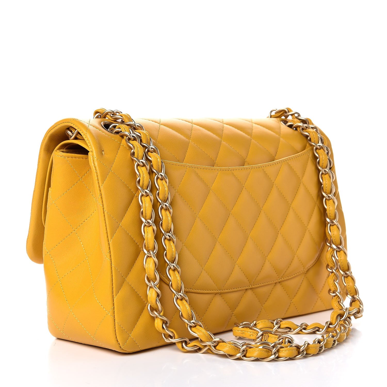 Chanel Lambskin Quilted Jumbo Double Flap Yellow 4 of 8