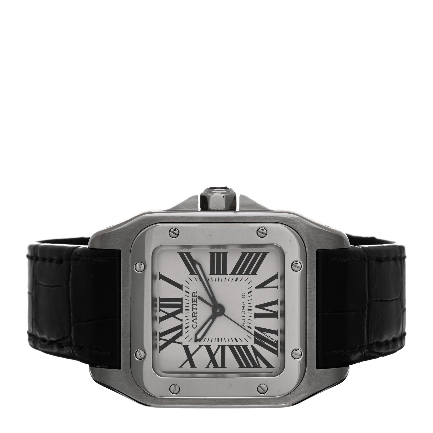 Stainless Steel Alligator 33mm Santos 100 Automatic Watch