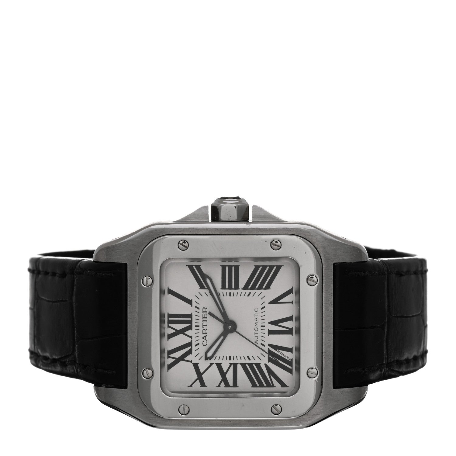 Cartier Stainless Steel Alligator 33mm Santos 100 Automatic Watch 2 of 4