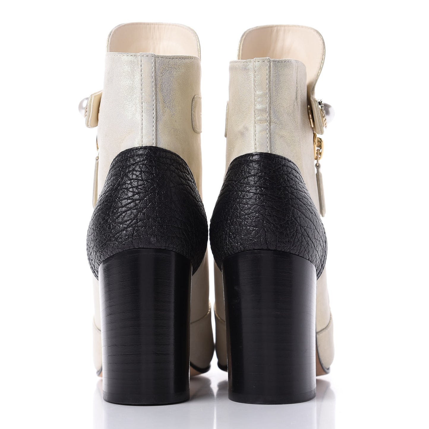 Metallic Calfskin Pearl CC Cap Toe Short Boots 35 Gold