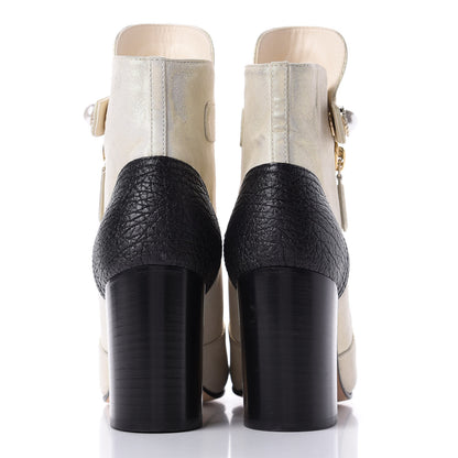 Chanel Metallic Calfskin Pearl CC Cap Toe Short Boots 35 Gold 7 of 13