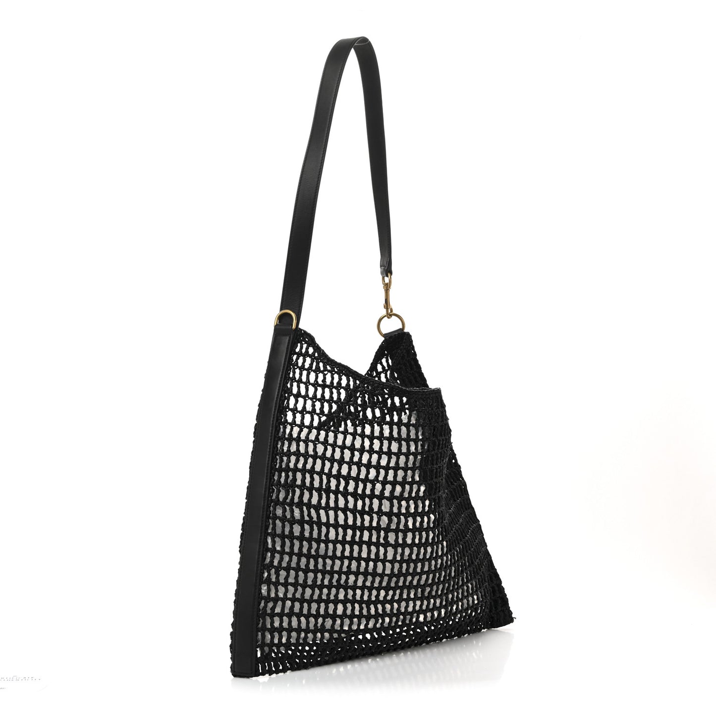 Raffia Calfskin Oxalis Shoulder Bag Black