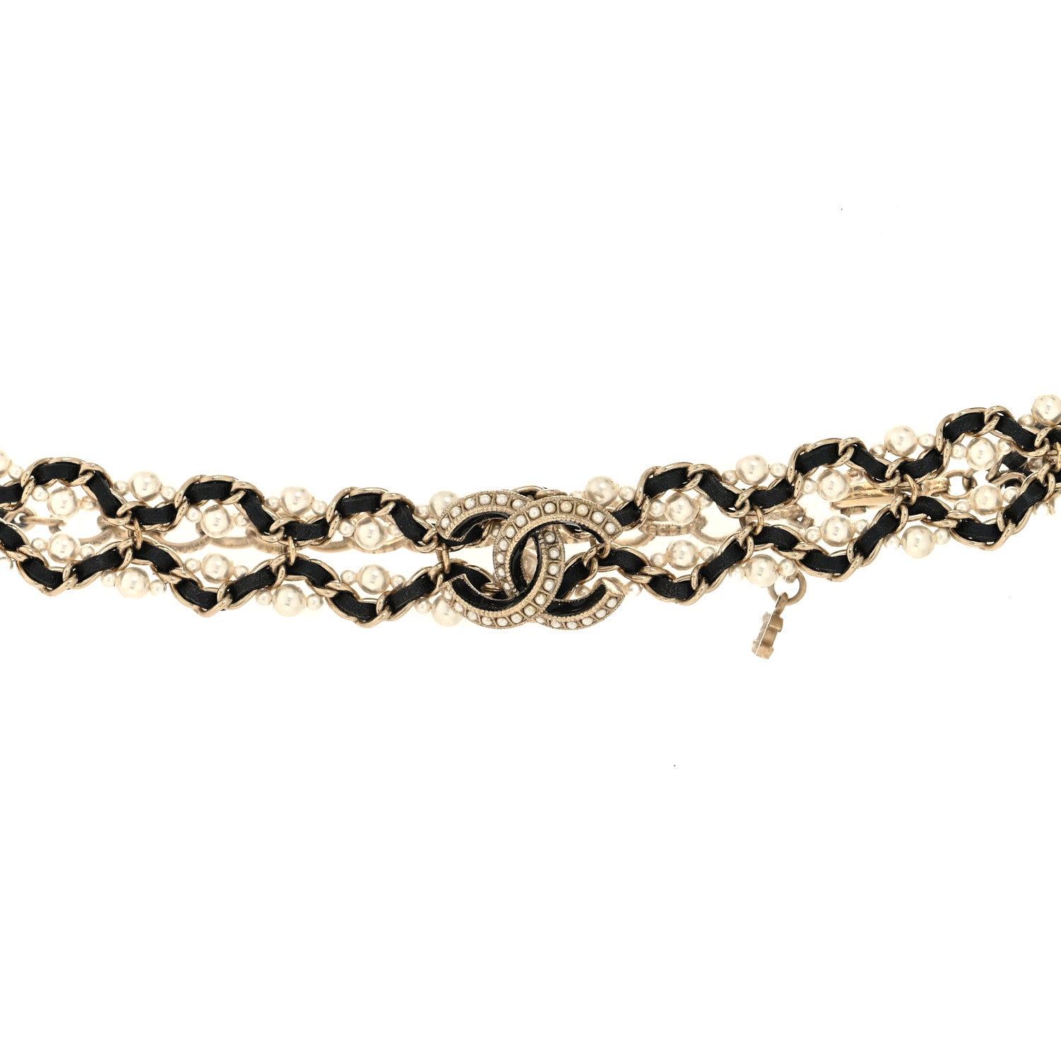Chanel Pearl Lambskin CC Chain Twist Choker Necklace Black Gold 3 of 5