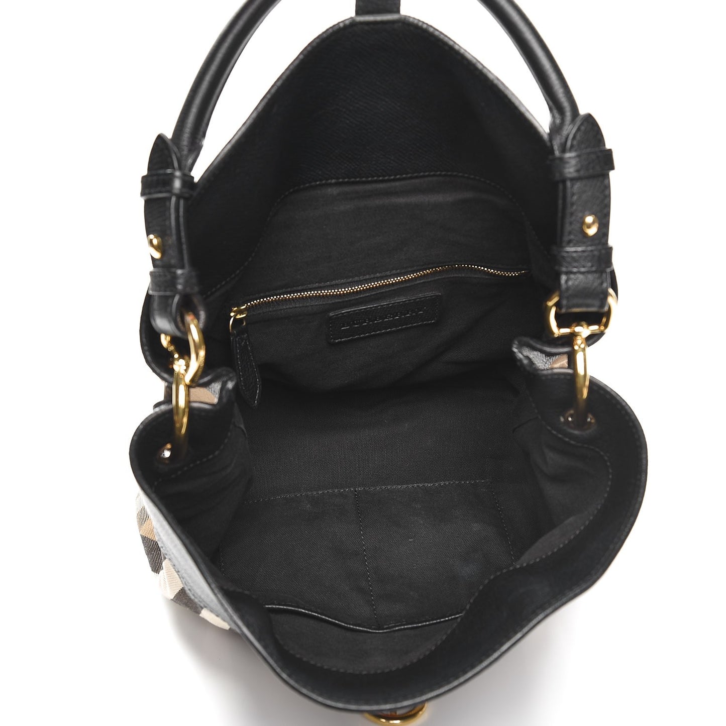 Grainy Calfskin House Check Medium Sycamore Hobo Black