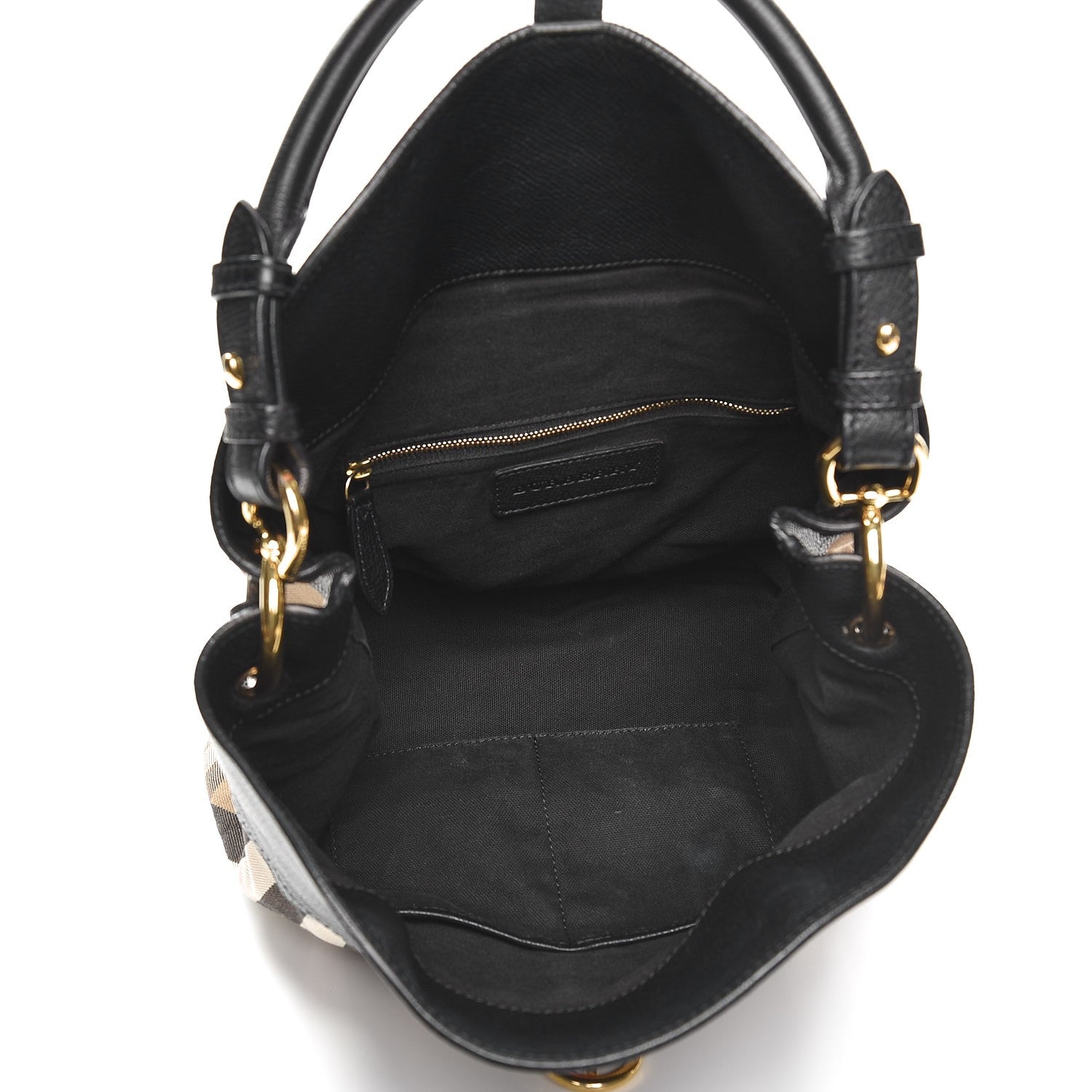 Burberry Grainy Calfskin House Check Medium Sycamore Hobo Black 5 of 14