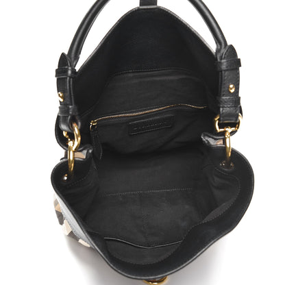 Burberry Grainy Calfskin House Check Medium Sycamore Hobo Black 5 of 14