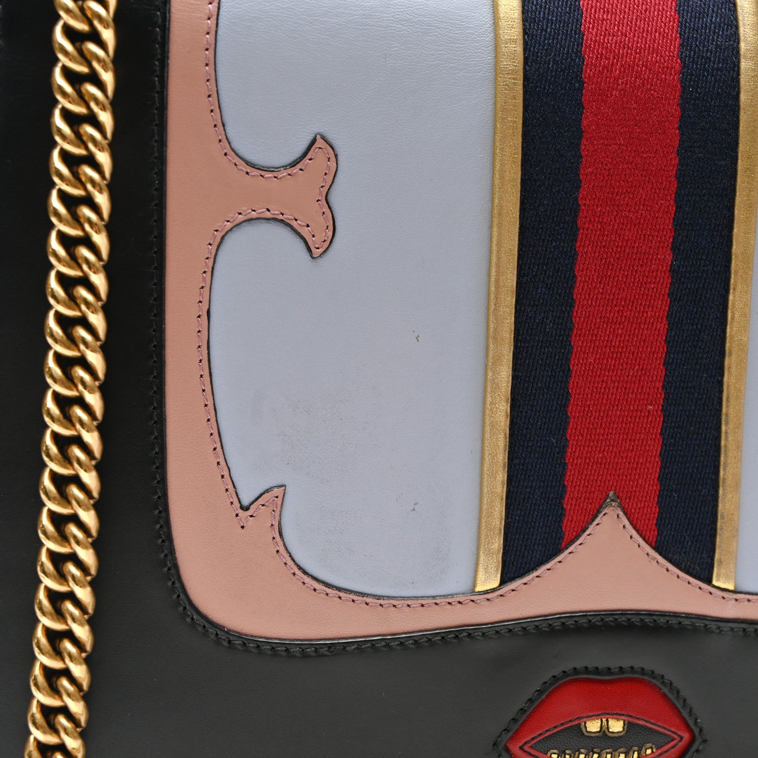 Gucci Calfskin Web Heart Medium GG Marmont Chain Handle Bag Black 12 of 14