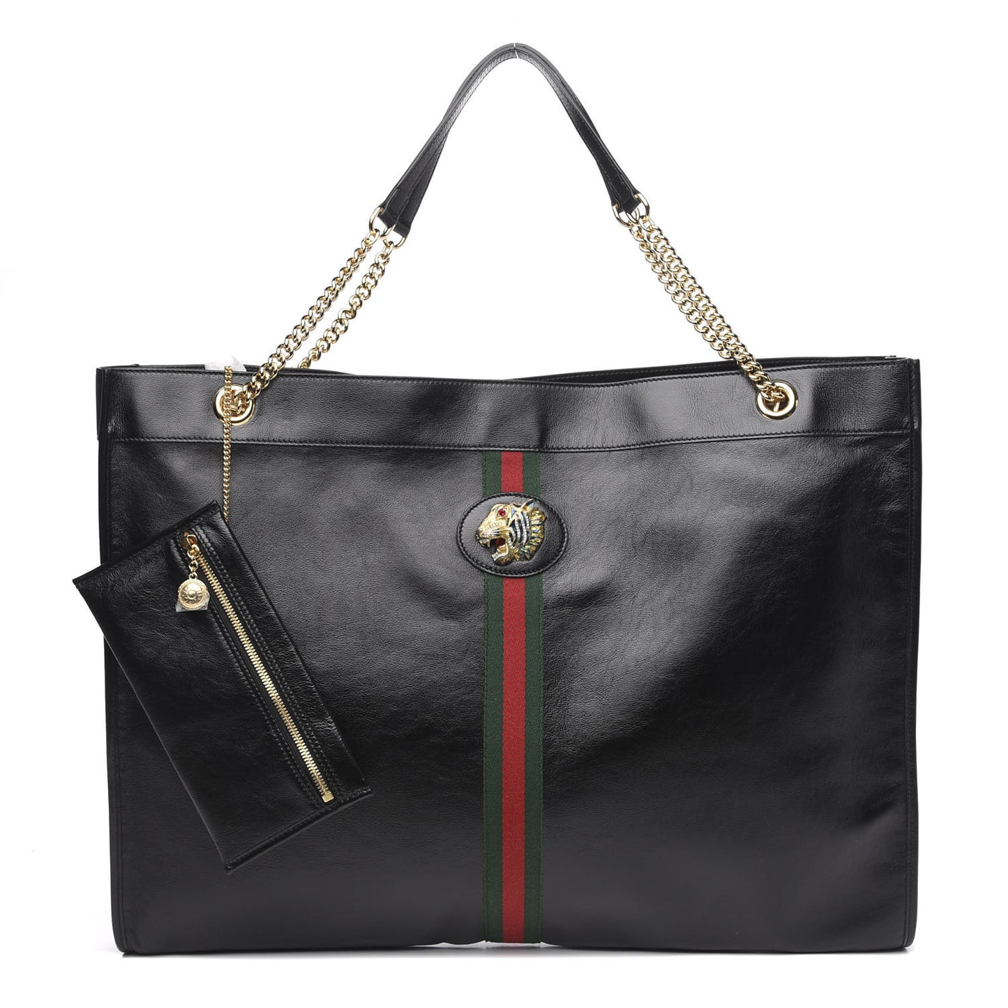 Calfskin Maxi Rajah Chain Tote Black
