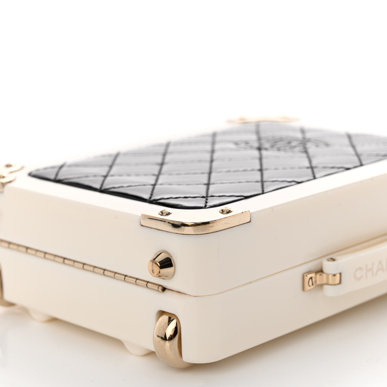 Chanel Plexiglass Patent Evening In The Air Mini Trolley Minaudiere Clutch Black White 10 of 14
