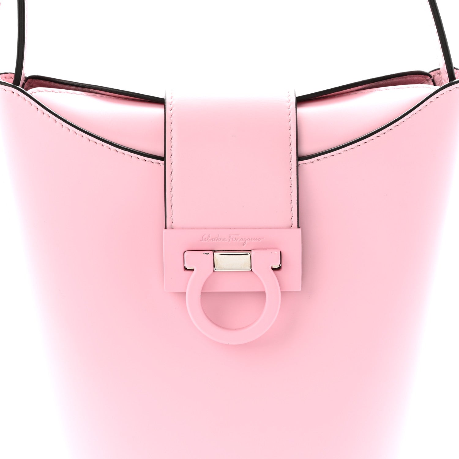 Salvatore Ferragamo Calfskin Small Trifolio Bucket Shoulder Bag Cheerleader Pink 7 of 11