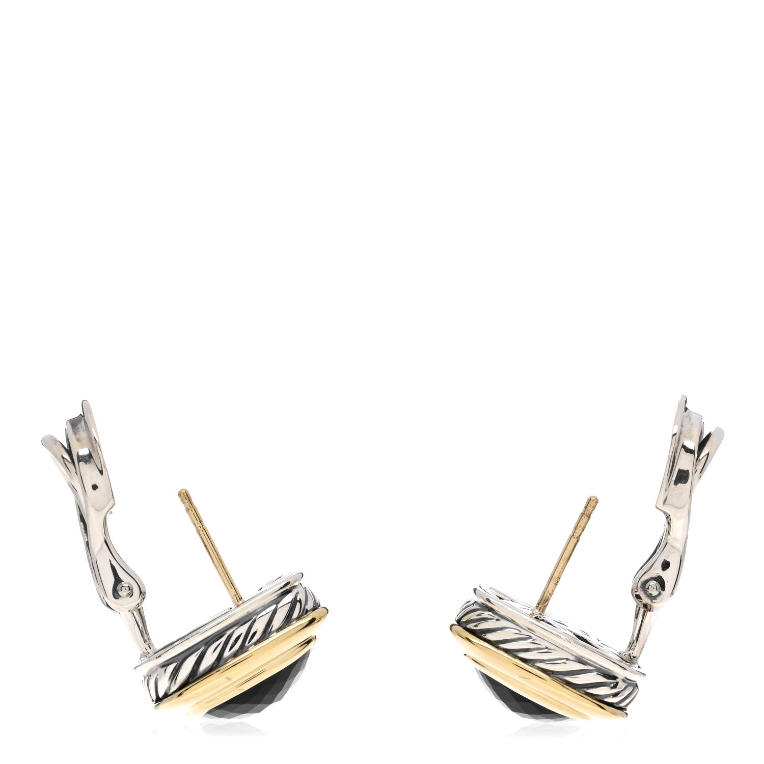 David Yurman Sterling Silver 18K Yellow Gold Black Onyx 11mm Albion Earrings 3 of 4
