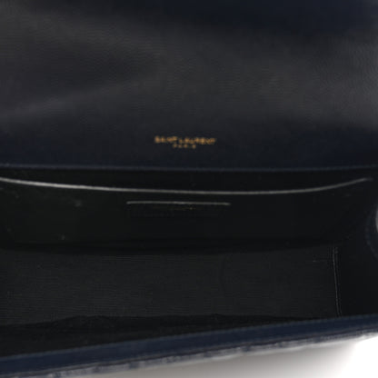 Saint Laurent Grain De Poudre Textured Mixed Matelasse Triquilt Medium Monogram Satchel Deep Marine 5 of 11