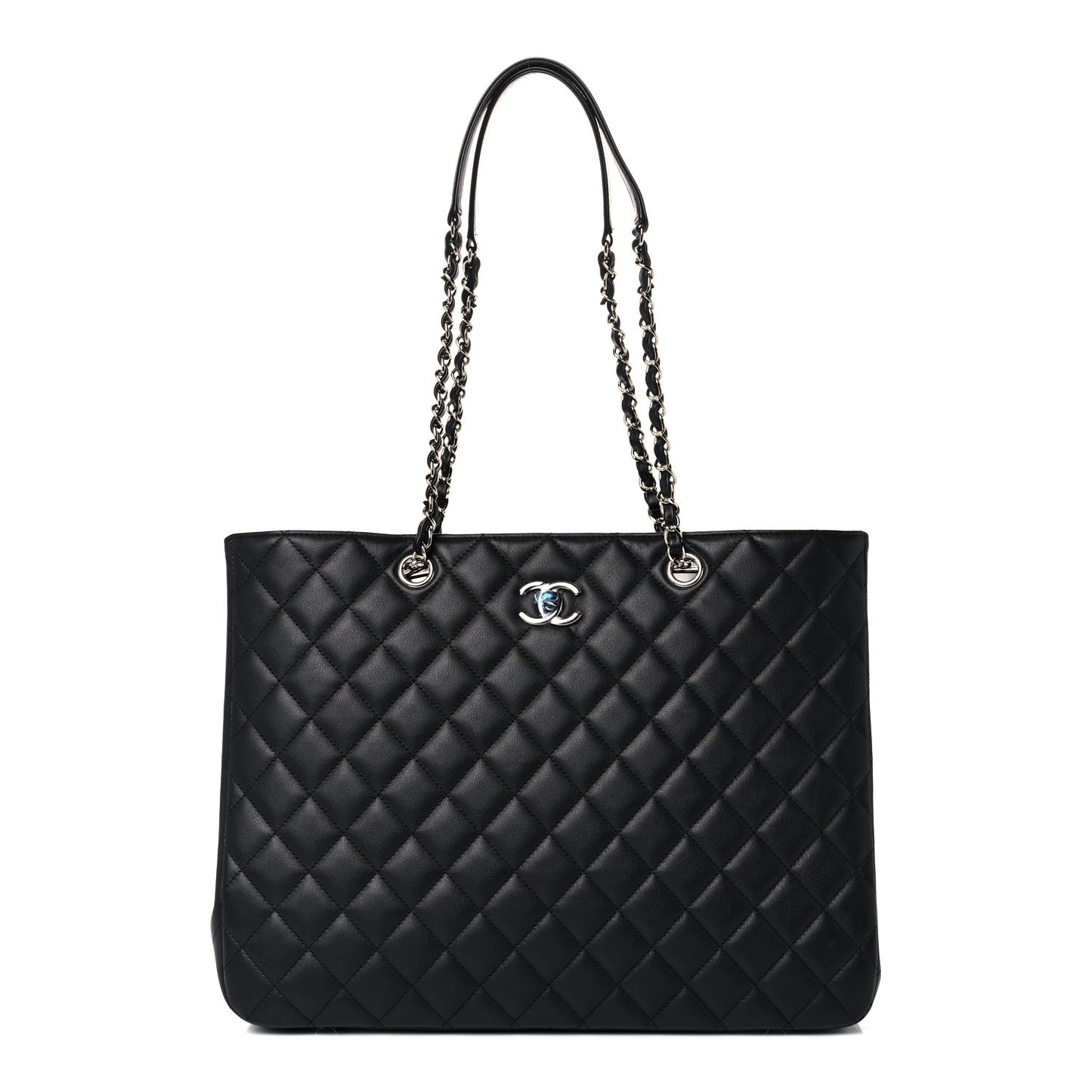 Calfskin Quilted Large Classic Shopping Tote Black