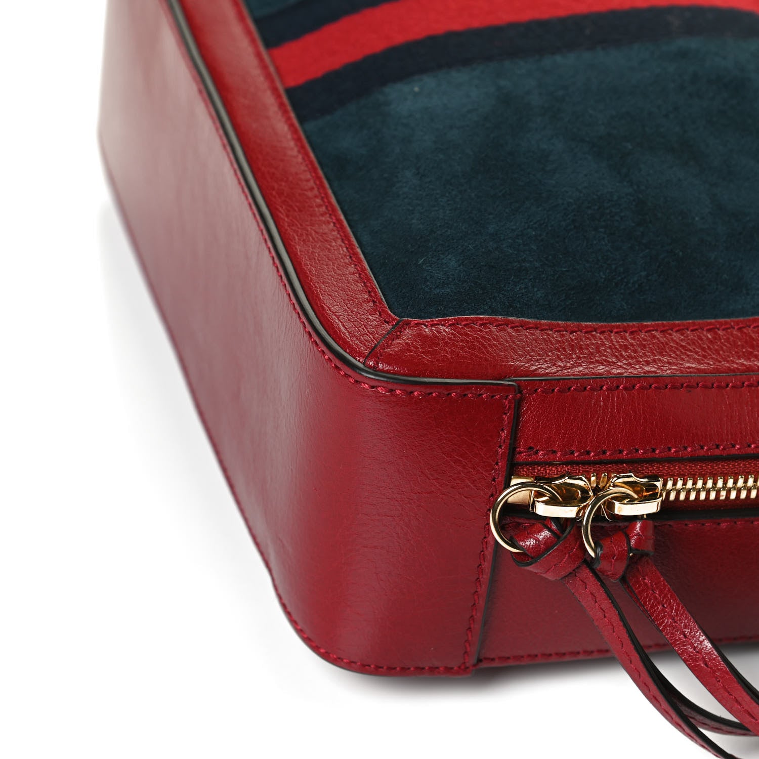 Gucci Suede Calfskin Web Small Ophidia Top Handle Shoulder Bag New Blue Romantic Cherry 12 of 14