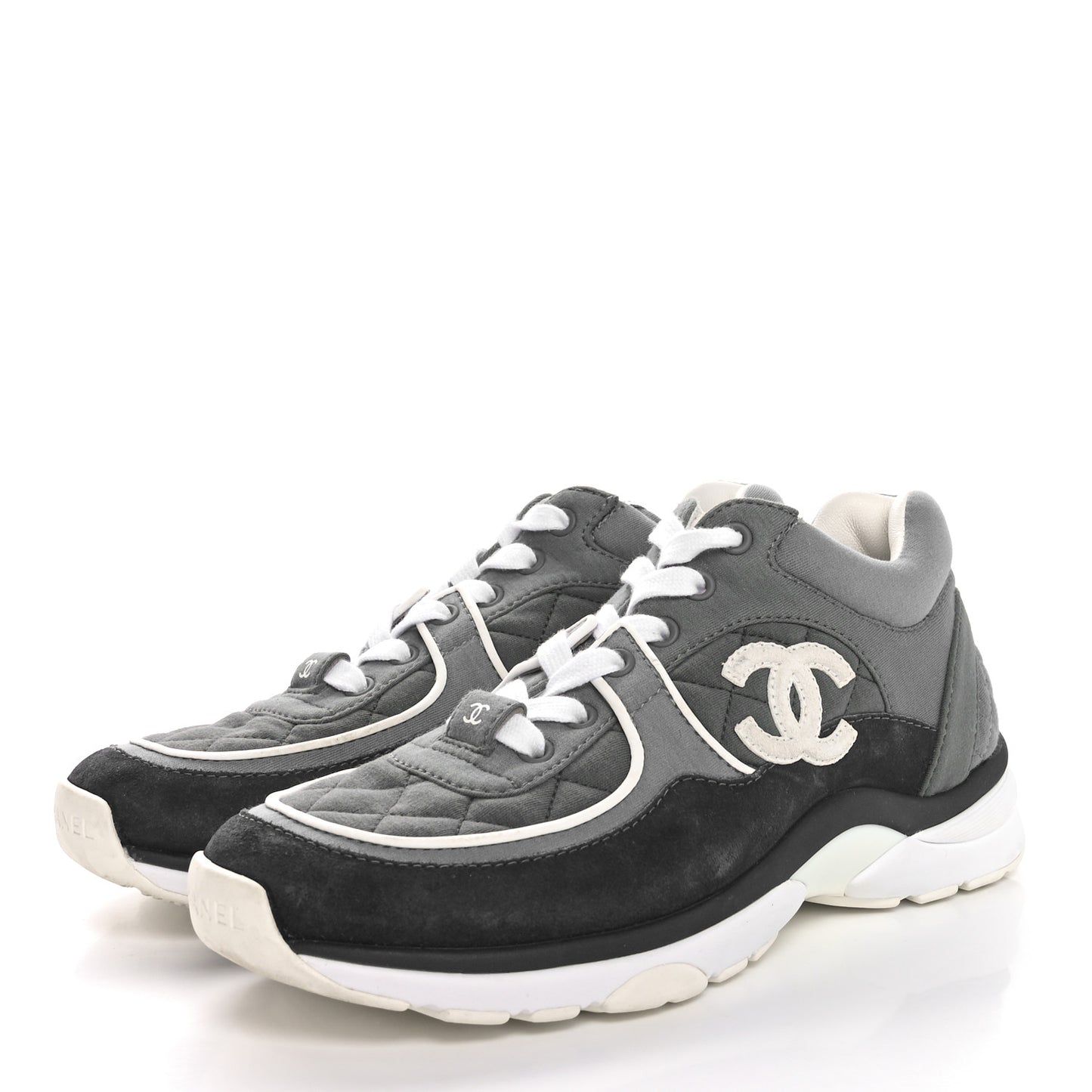 Fabric Suede Calfskin Quilted CC Sneakers 36 Dark Grey