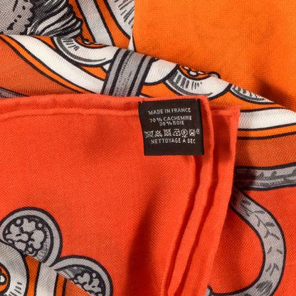Hermes Cashmere Silk Bride De Cour Remix Scarf 140 Orange White Sepia 4 of 4