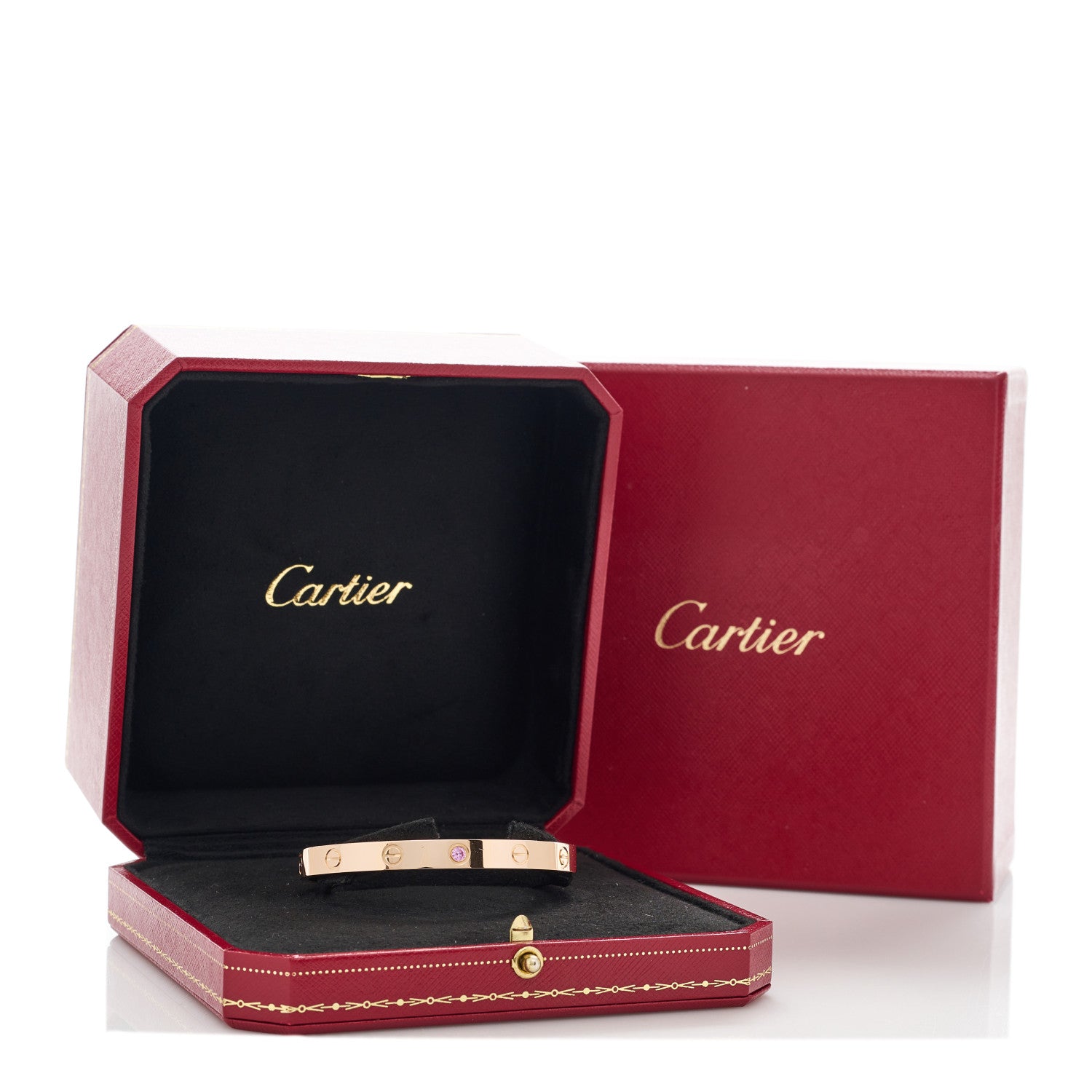 Cartier 18K Pink Gold Pink Sapphire LOVE Cuff Bracelet 17 4 of 4