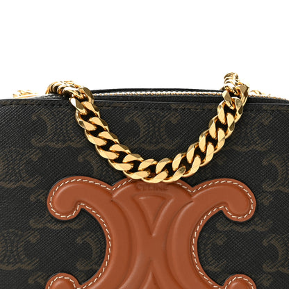 Celine Triomphe Canvas Calfskin Cuir Box On Chain Tan 7 of 10