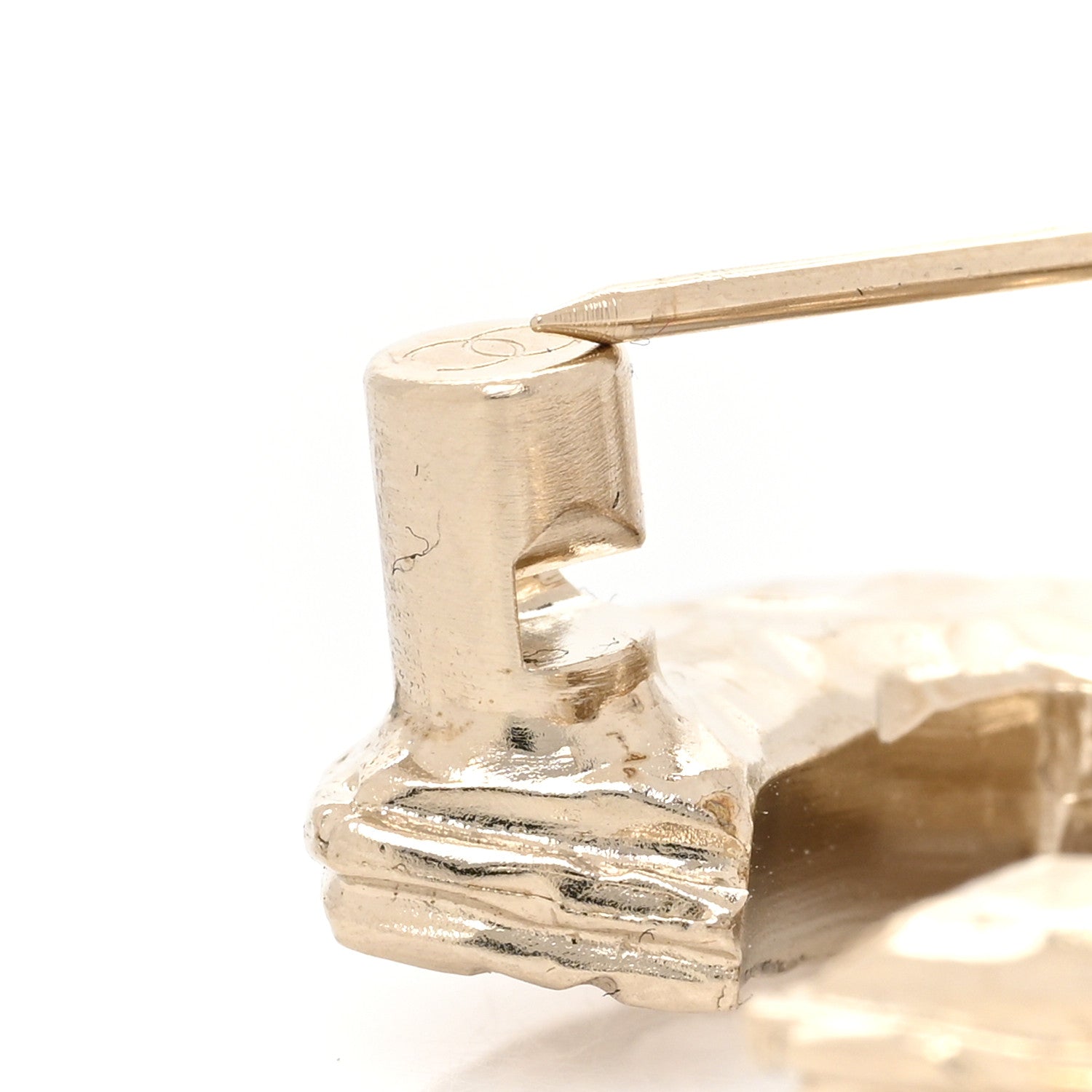 Chanel Crystal Textured CC Brooch Light Gold 4 of 4