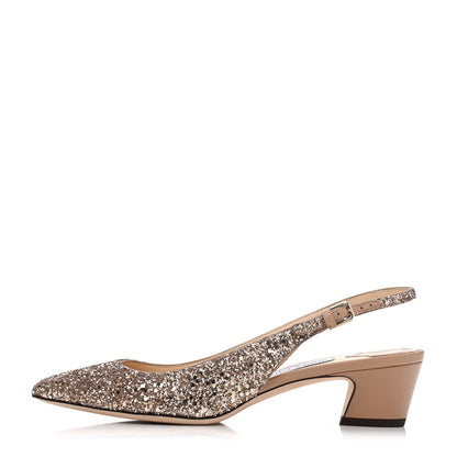 Jimmy Choo Nappa Coarse Glitter Gemma 40 Slingback Pumps 37 Ballet Pink 1 of 4