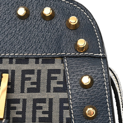 Fendi Zucchino Calfskin Studded Top Handle Satchel Tobacco Blue 14 of 15
