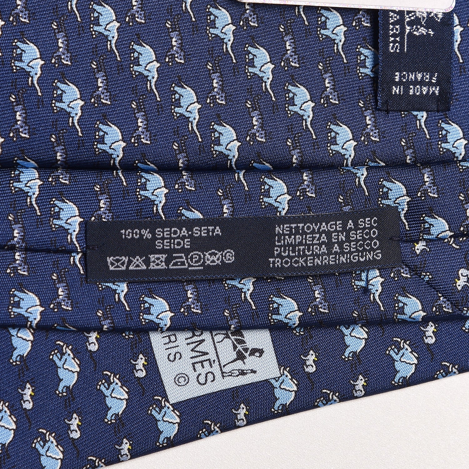Hermes Silk Mens Sauve Qui Puet Cravate Neck Tie Bleu Marine Clair 4 of 6