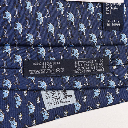 Hermes Silk Mens Sauve Qui Puet Cravate Neck Tie Bleu Marine Clair 4 of 6
