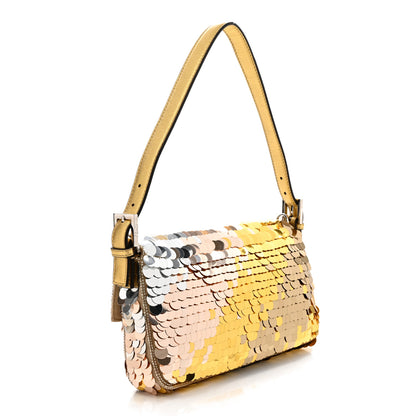 Fendi Sequin Paillettes Vitello Laminato Striped Baguette 1997 Oro Sfumato 3 of 10