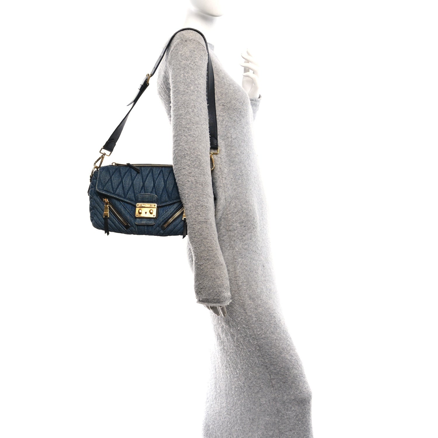 Miu Miu Denim Matelasse Biker Shoulder Bag Avio 2 of 9