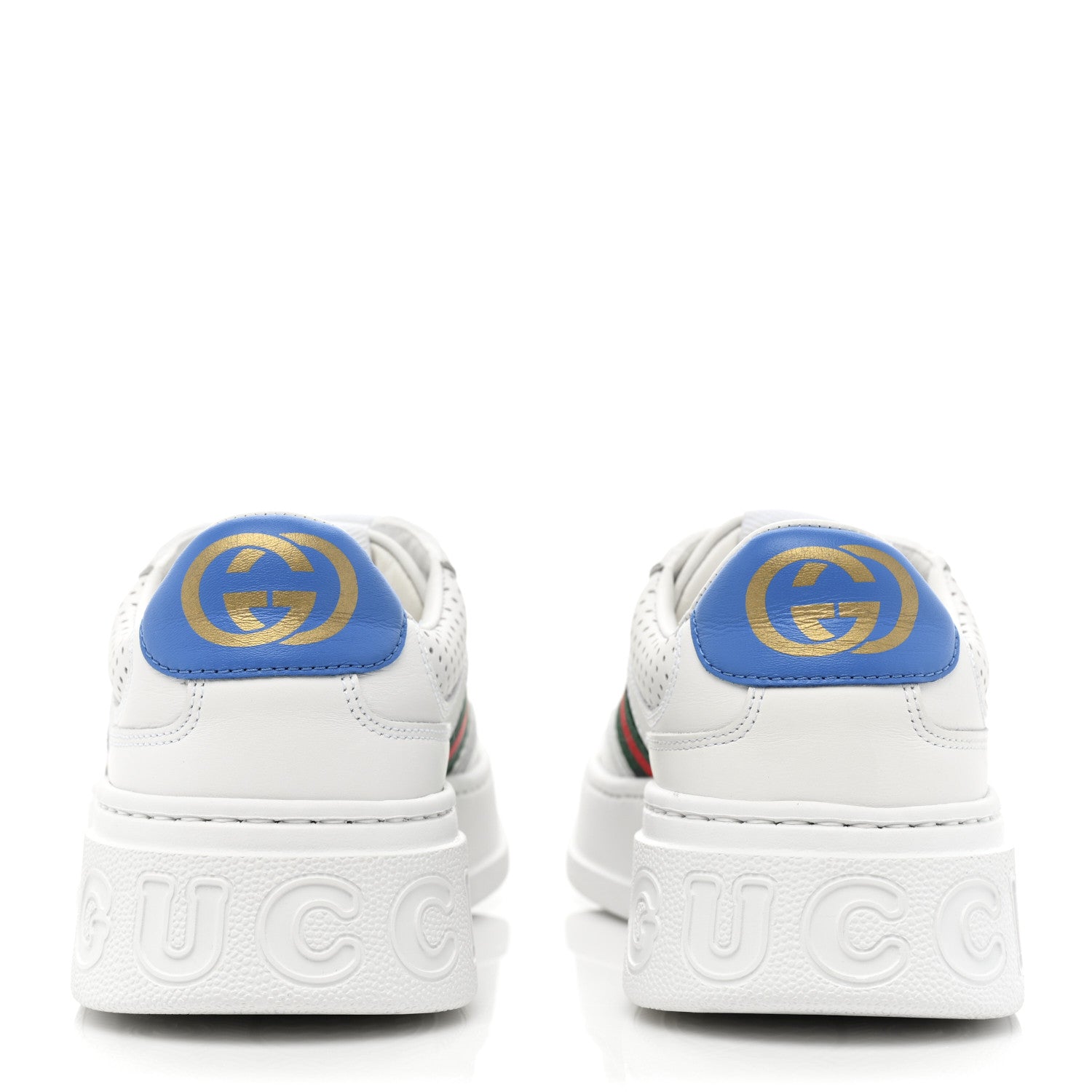 Gucci Calfskin Web Perforated Womens Platform 55mm Sneakers 37 White Bright Splash 4 of 12
