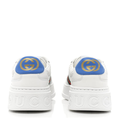 Gucci Calfskin Web Perforated Womens Platform 55mm Sneakers 37 White Bright Splash 4 of 12