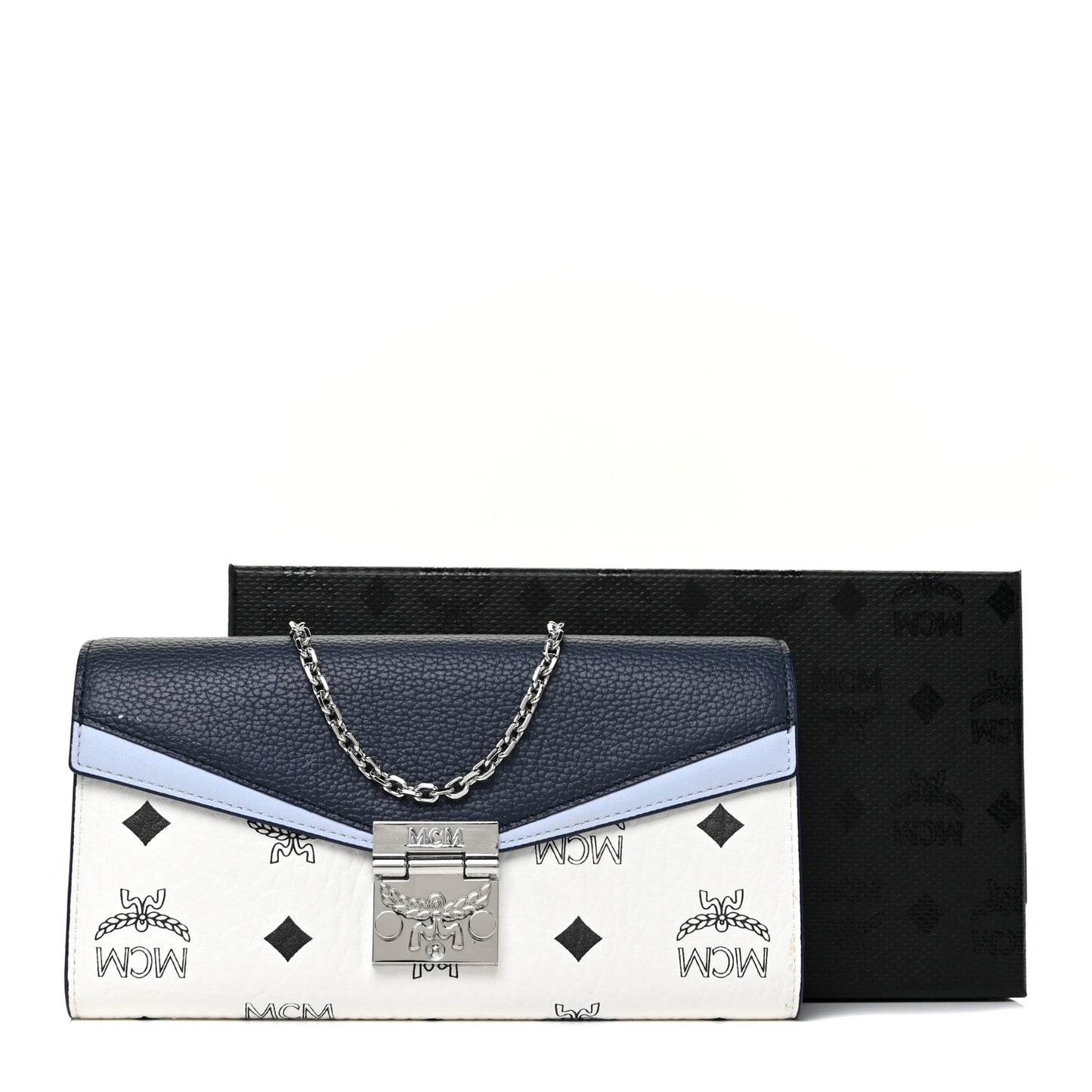 Calfskin Visetos Monogram Millie Color Block Crossbody Bag White Mood Indigo