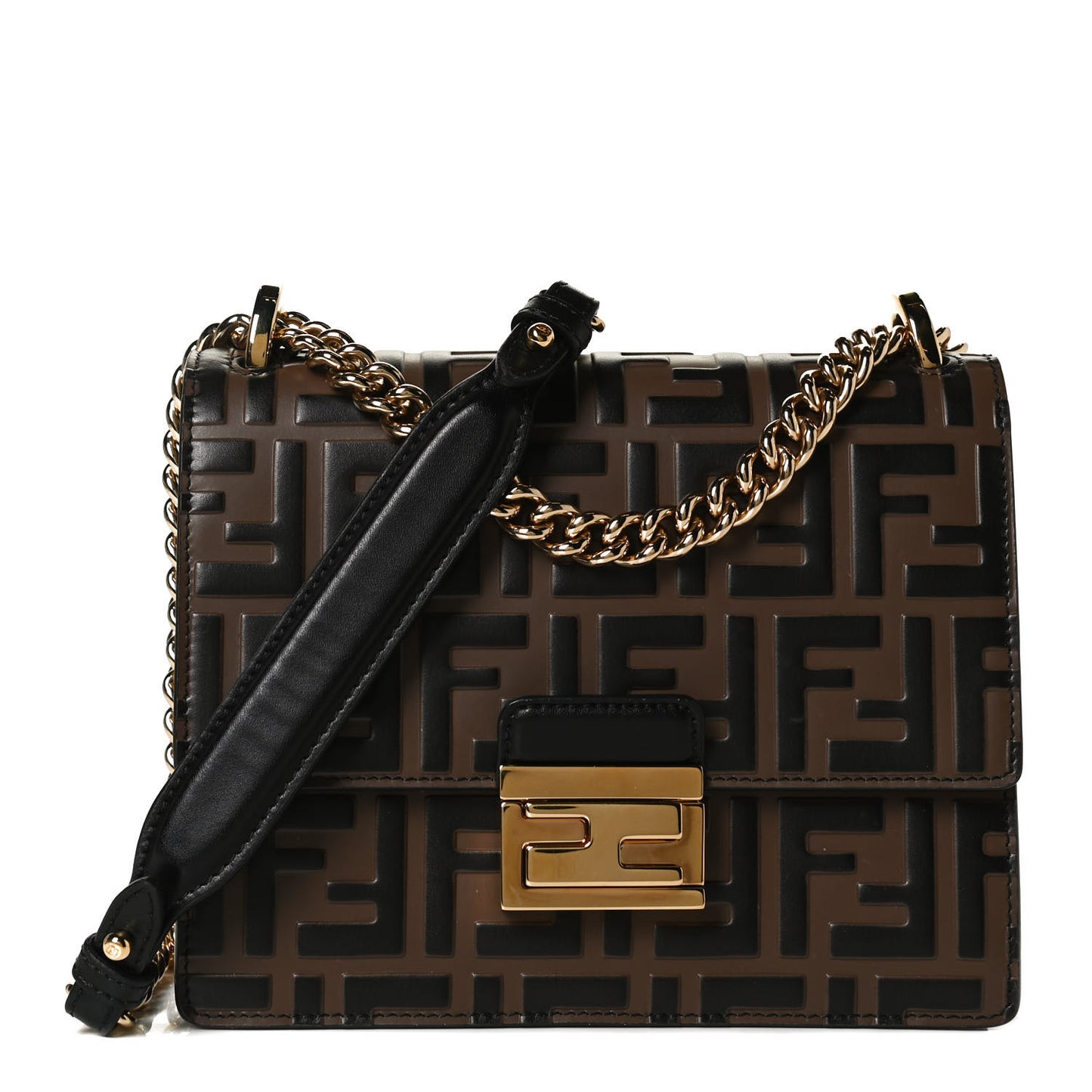 Vitello Liberty Bi-Color FF 1974 Embossed Small Kan U Shoulder Bag Maya Black