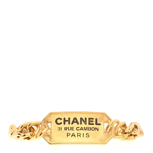 シャネル　ゴールド スクエアプレート トップ 31.RUE CAMBON Chanel Metal 31 Rue Cambon Paris ID Chain Bracelet Gold 1201953