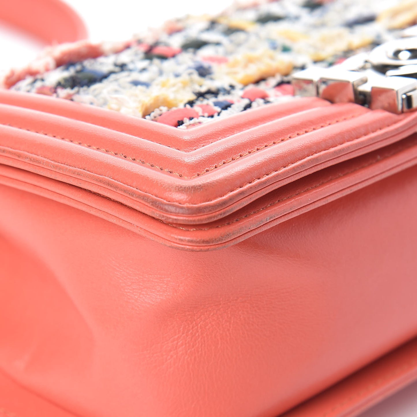Lambskin Tweed Small Boy Flap Coral