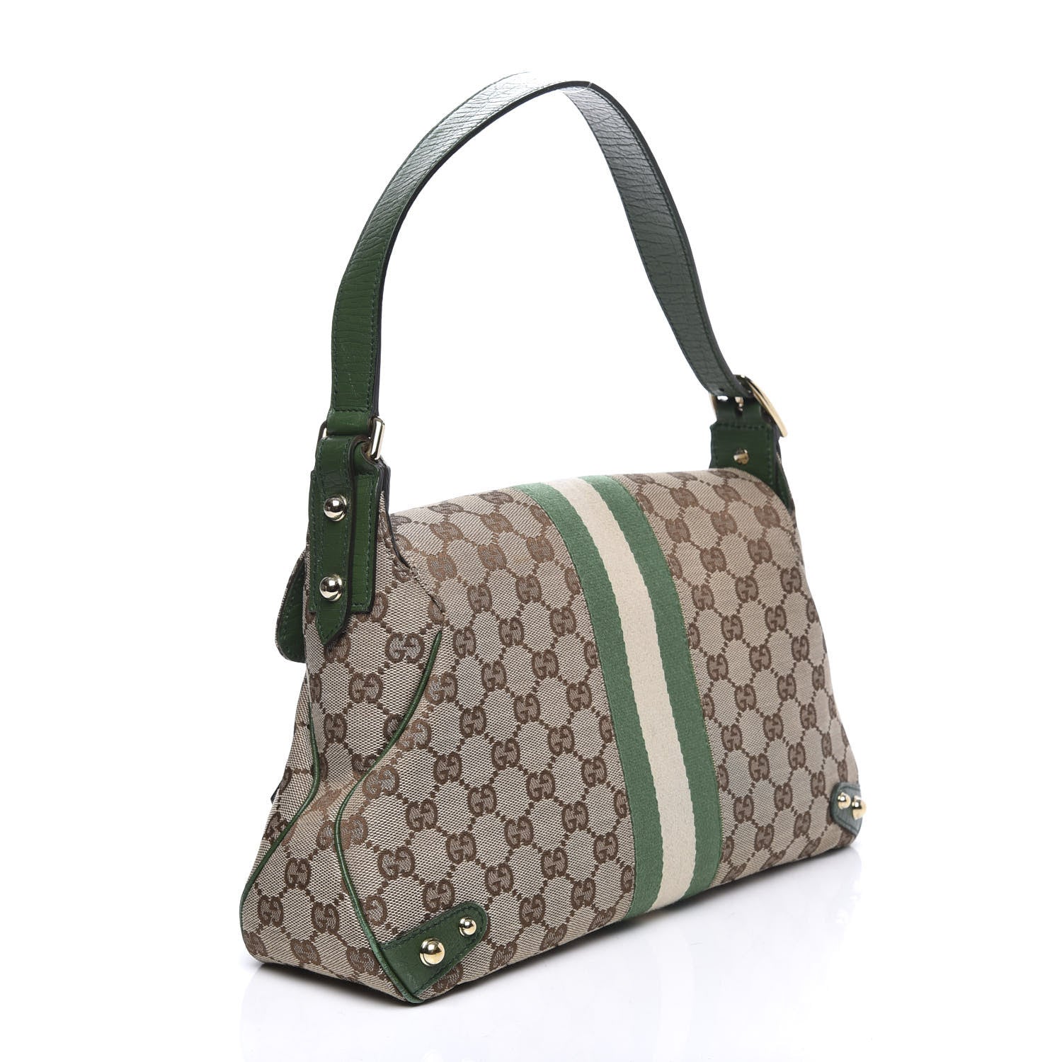Gucci Monogram Horsebit Web Flap Bag Green 2 of 13