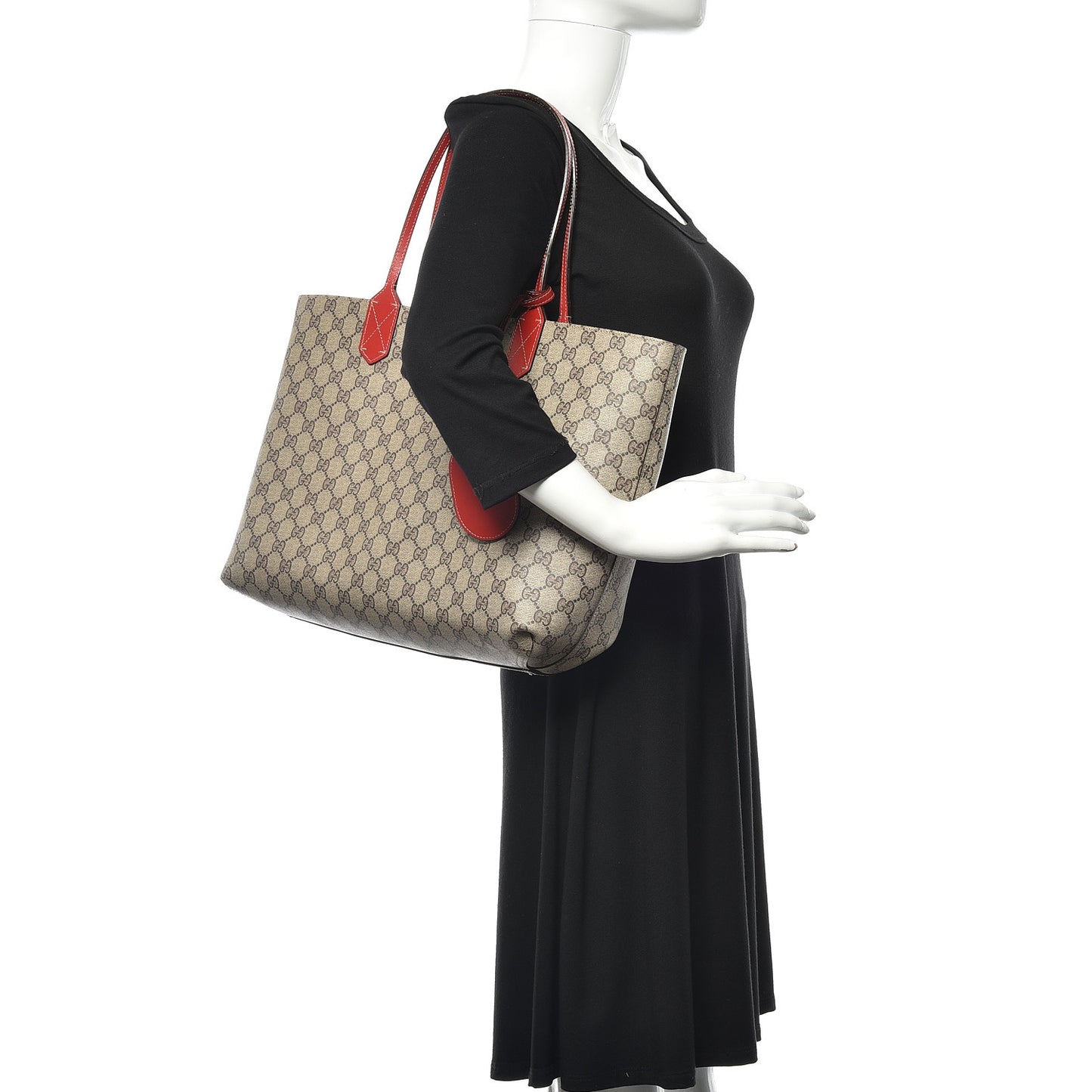 GG Supreme Monogram Medium Reversible Tote Beige Red