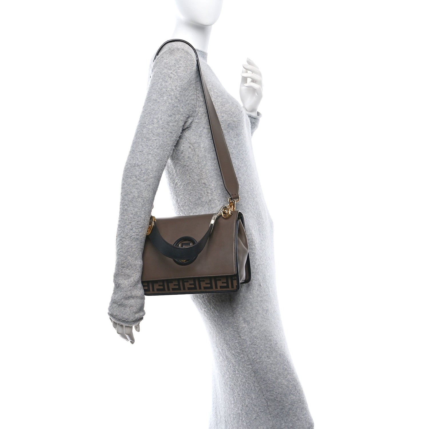 Fendi Vitello Century F is Fendi Bi-Color FF 1974 Embossed Kan I Shoulder Bag Maya Black 2 of 10