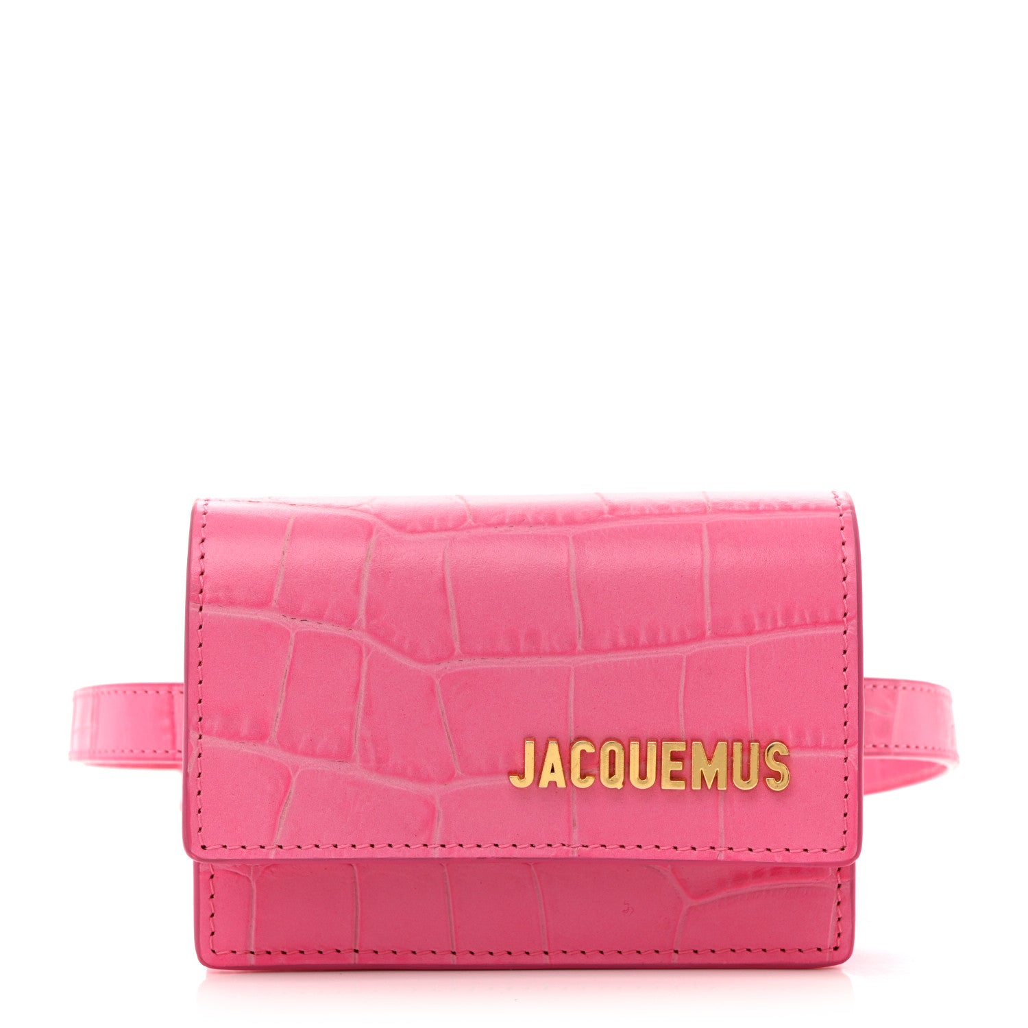Jacquemus Calfskin Crocodile Embossed La Ceinture Bello Double Tour Belt Bag Pink 1 of 12