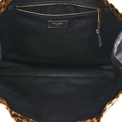 Saint Laurent Canvas Calfskin Leopard Print Rive Gauche Noe Tote Natural Black 5 of 9