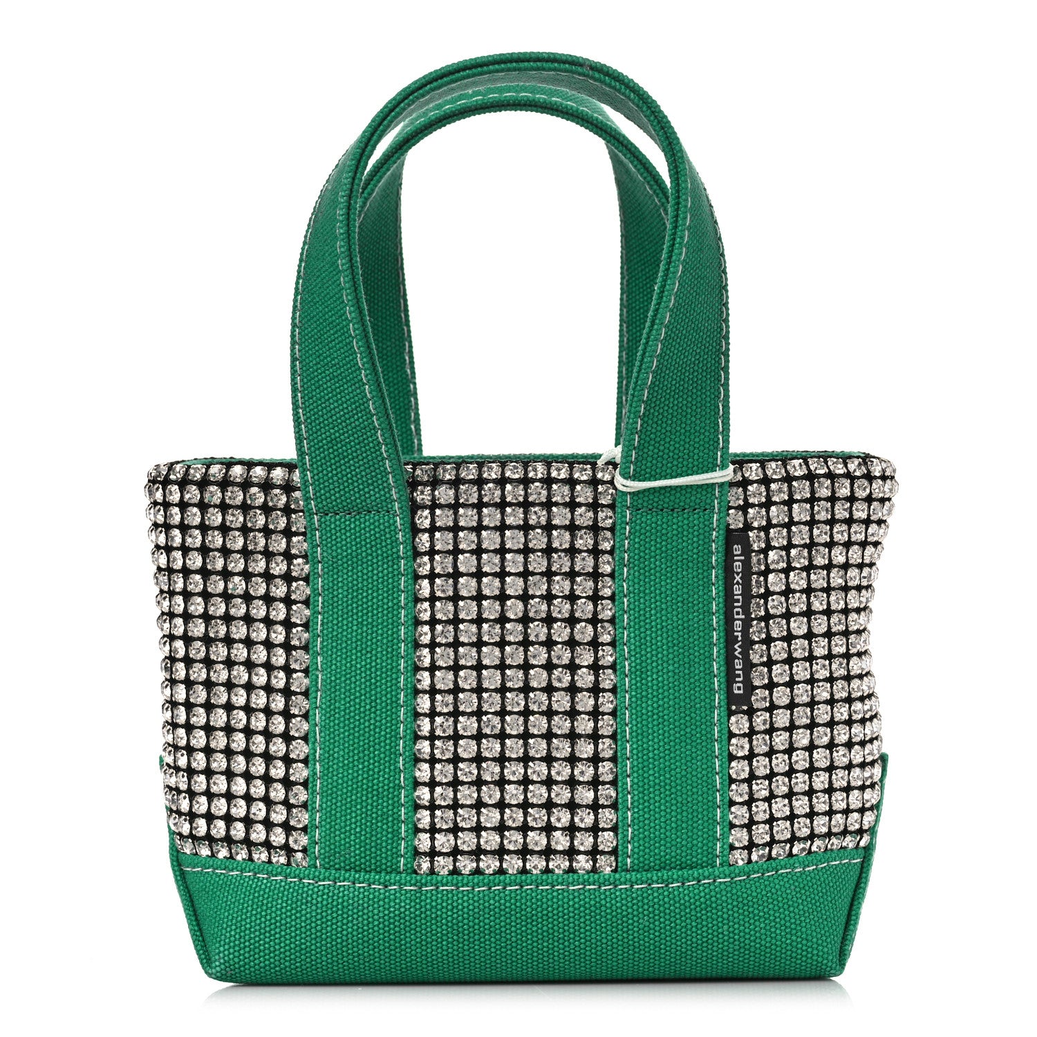 Alexander Wang Mesh Crystal Rhinestone Mini Cruiser Tote Green Silver 1 of 9