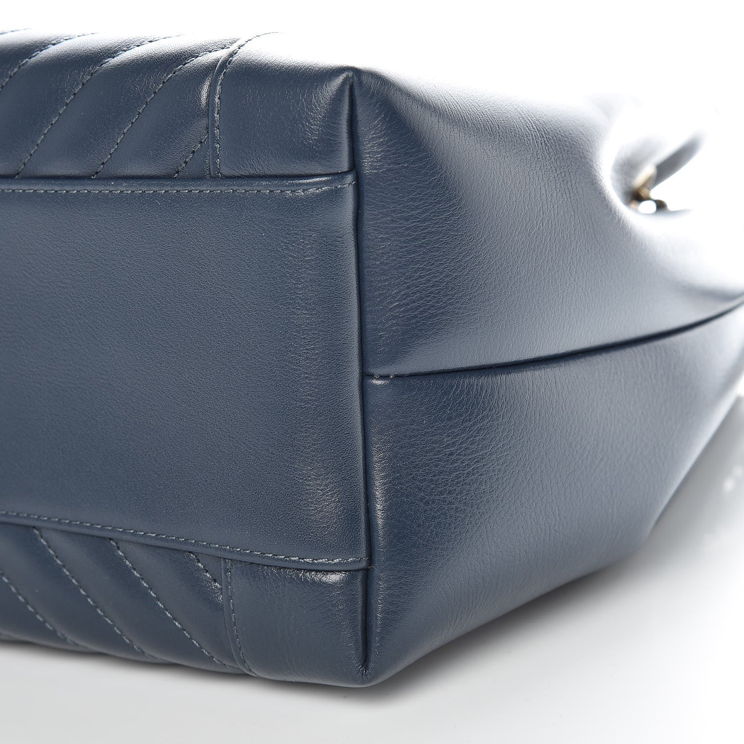 Chanel Calfskin Chevron CC Chain Bucket Drawstring Bag Navy Blue 9 of 9