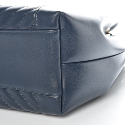 Chanel Calfskin Chevron CC Chain Bucket Drawstring Bag Navy Blue 9 of 9