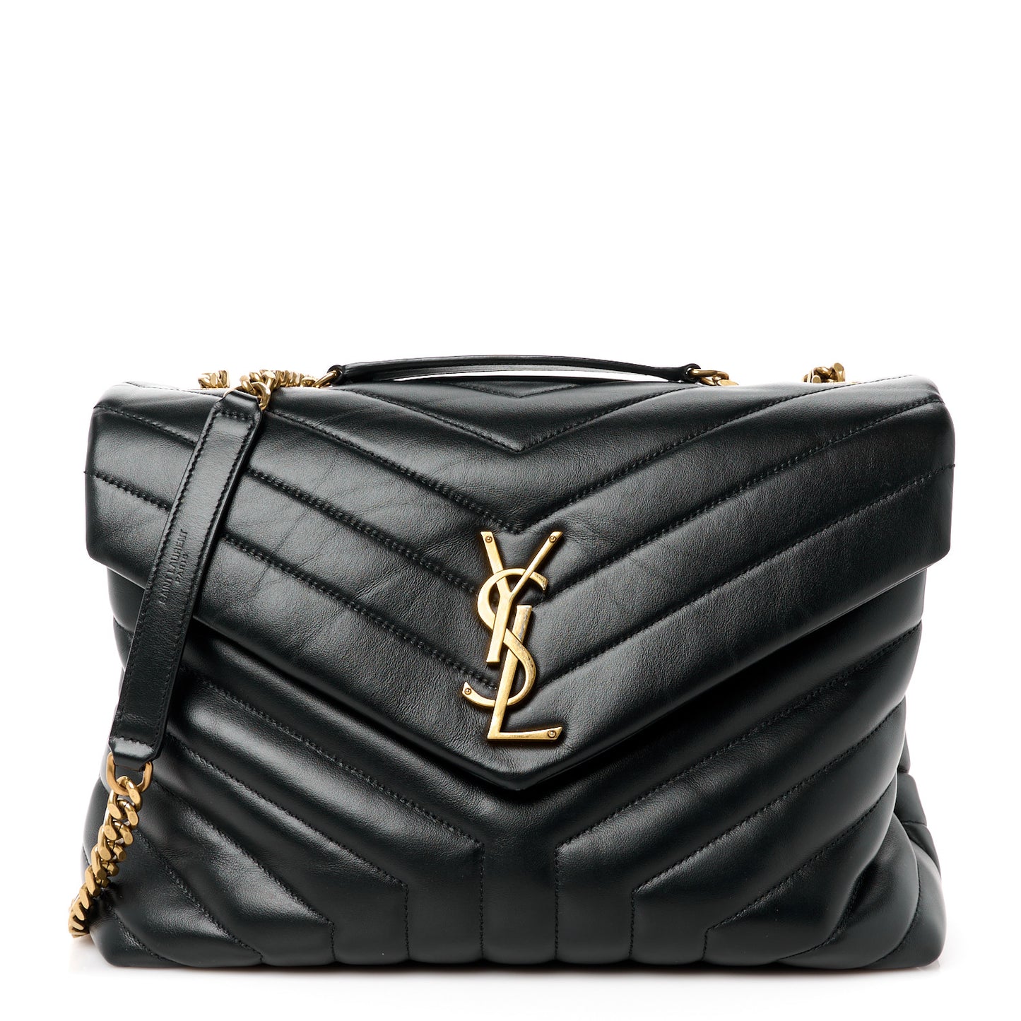 Calfskin Y Quilted Monogram Medium Loulou Chain Satchel Black