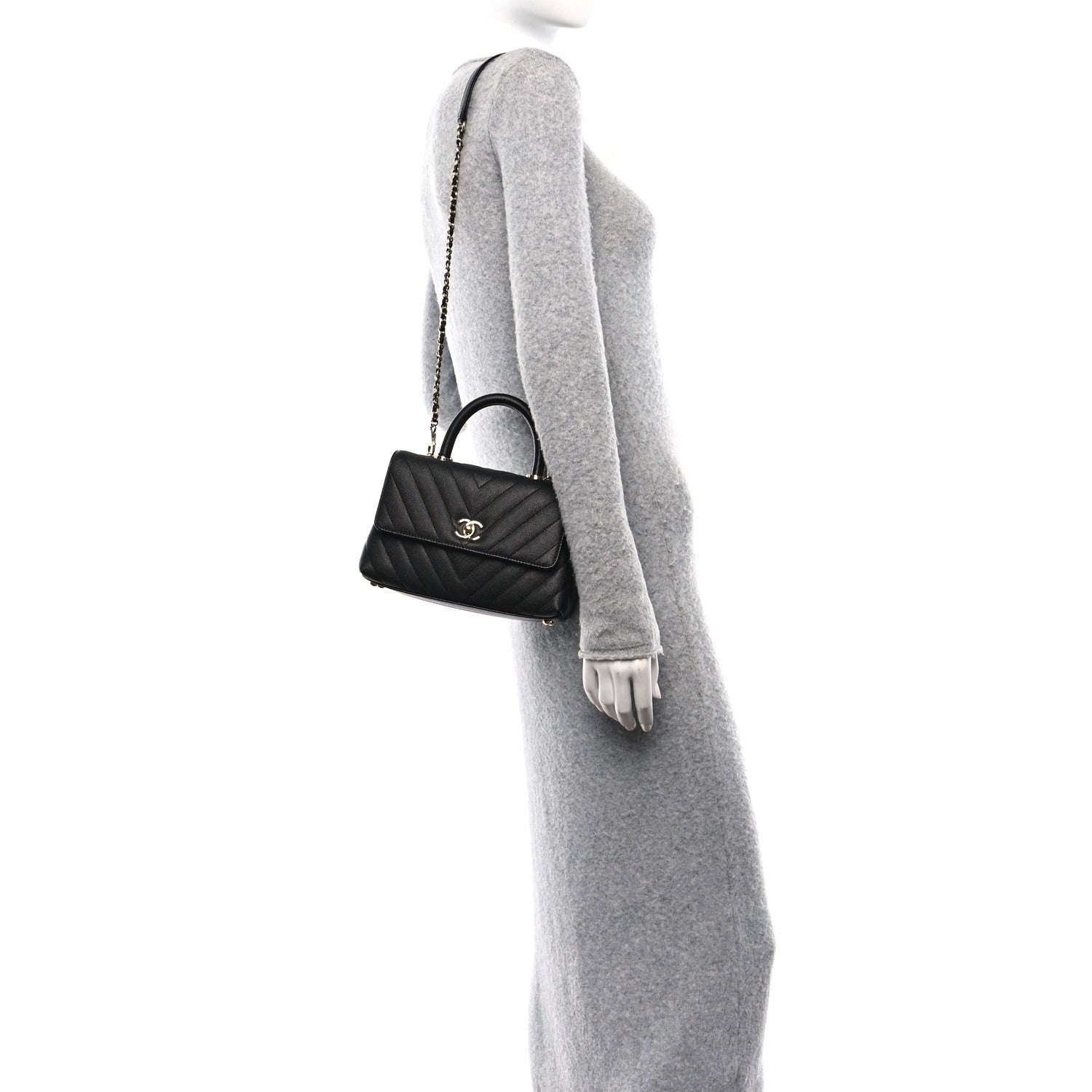 Chanel Caviar Chevron Quilted Mini Coco Handle Flap Black 2 of 11