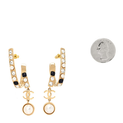 Chanel Crystal CC Hoop Drop Earrings Gold Pearly White 2 of 5