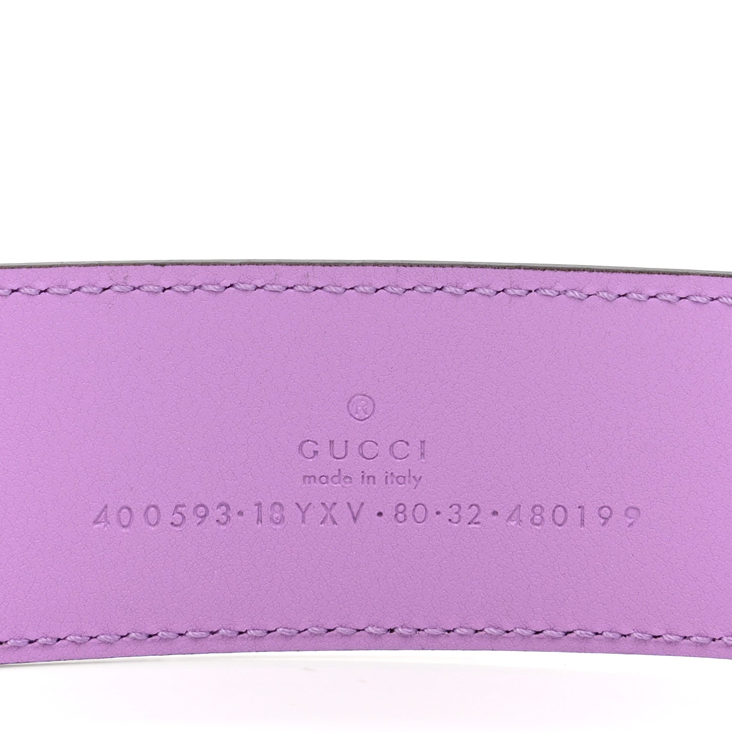 Gucci Azalea Calfskin Enamel Monochrome Double G 40mm Belt 80 32 Wisteria Chic 5 of 6