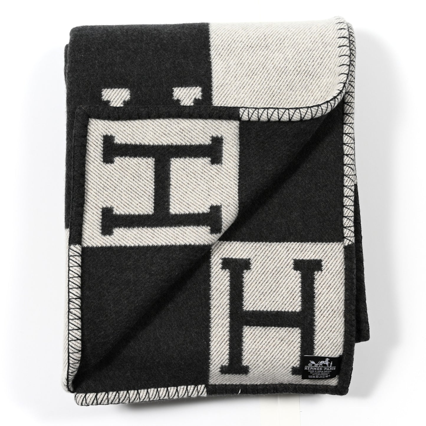 Wool Cashmere Avalon Signature Blanket Ecru Gris Fonce