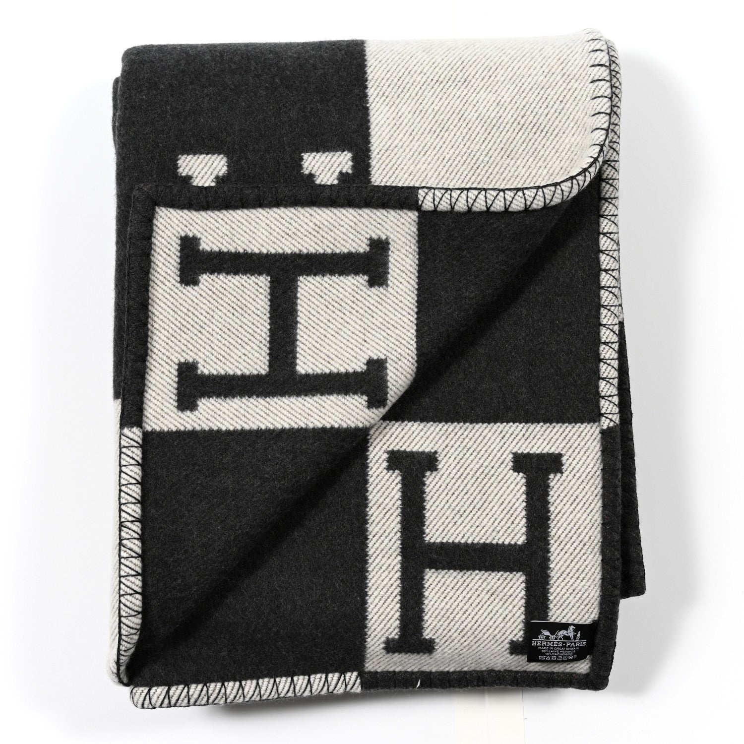 Hermes Wool Cashmere Avalon Signature Blanket Ecru Gris Fonce 2 of 3