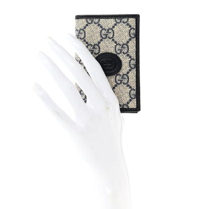 Gucci GG Supreme Monogram Textured Dollar Calfskin Retro Interlocking G Card Case Beige Blue 2 of 7